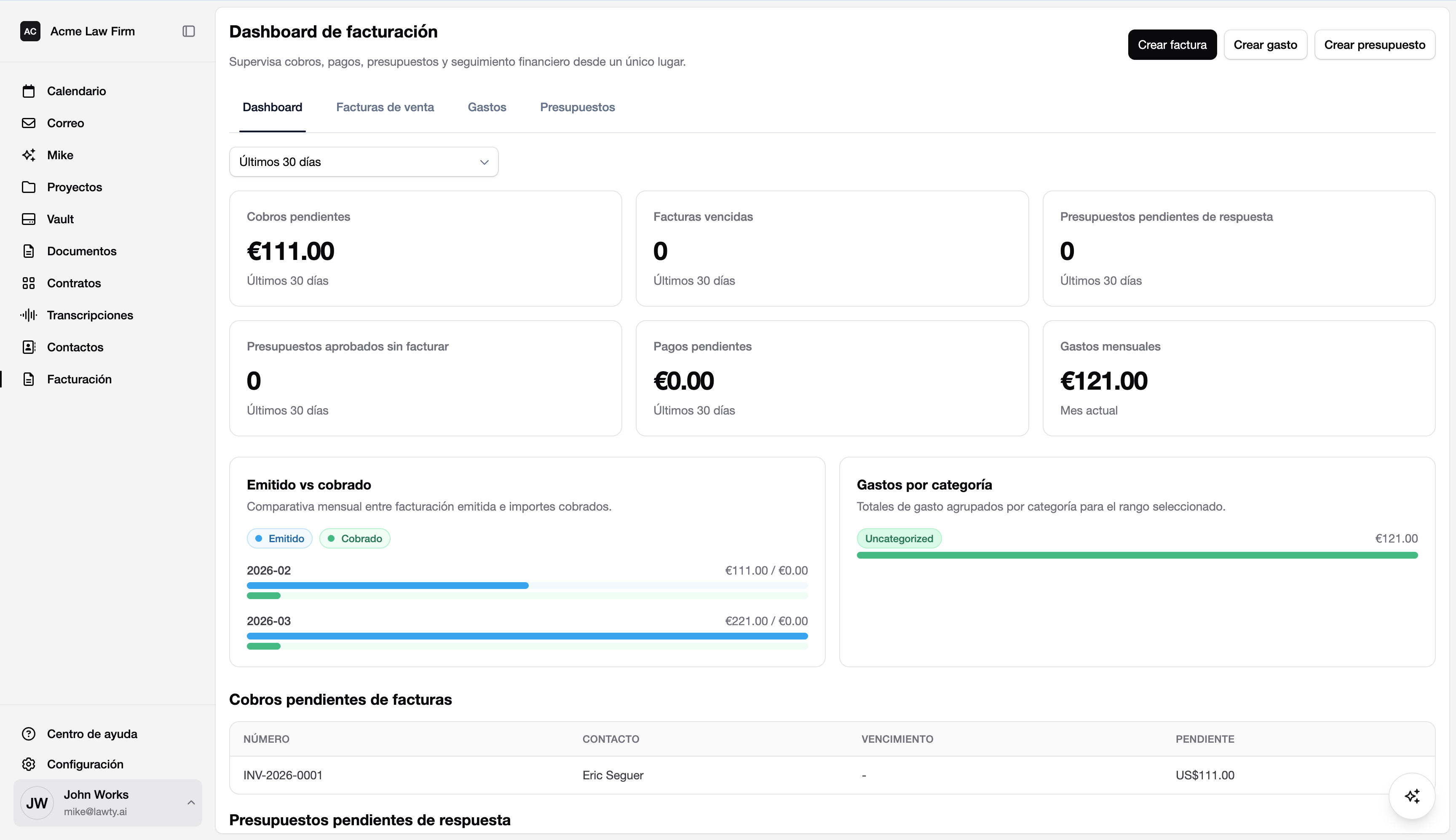 Billing product screenshot